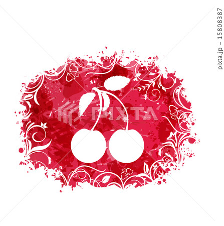 Grunge Brightly Colorful Frame with Pair Cherries 15808387