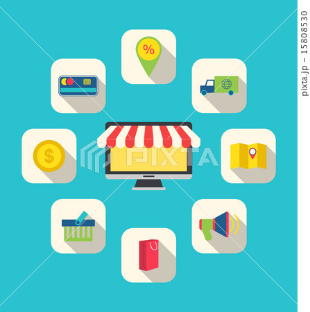 Flat Icons of E-commerce Shopping Symbols Flat Icons of E-commerce Shopping Symbols 15808530