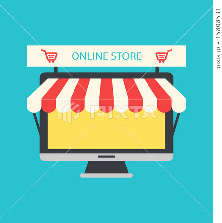 Flat Icon of Computer PC as Showcase of Shop Flat Icon of Computer PC as Showcase of Shop 15808531