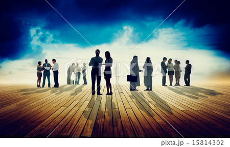Back Lit Business People Discussion Skyline Concept 15814302