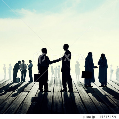 Back Lit Business People Discussion Skyline Concept 15815159