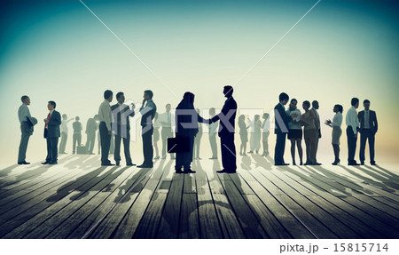 Back Lit Business People Discussion Skyline Concept 15815714
