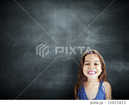Little Girl Smiling Happiness Copy Space Blackboard Concept 15815823
