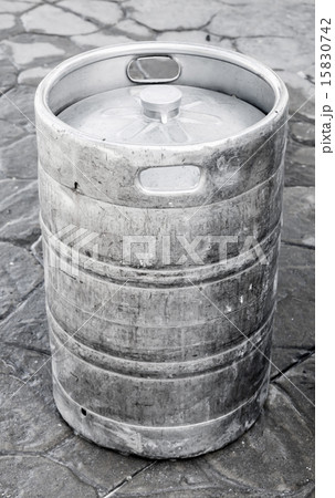 Used aluminum keg, small barrel with beer Used aluminum keg, small barrel with beer 15830742