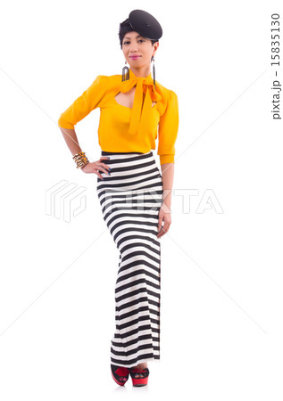 Model wearing fashionable clothing on white 15835130