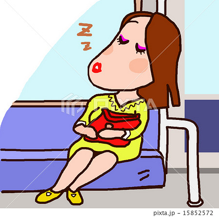 電車で居眠りする女性のイラスト素材