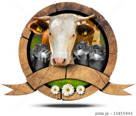 Dairy Products - Wooden Icon with Cow and Cans 15855943