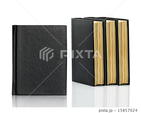 Closed black book is laying on white background 15857024