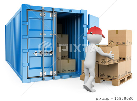 3D white people. Worker unloading a container 3D white people. Worker unloading a container 15859630