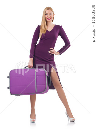 Girl with suitcases isolated on white Girl with suitcases isolated on white 15863839