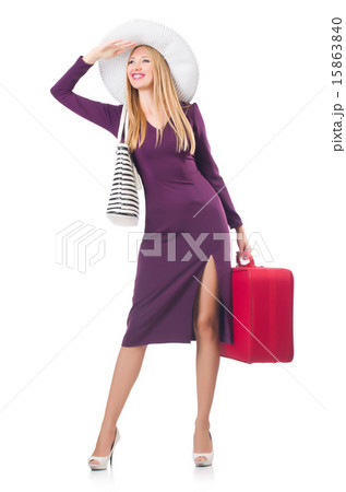 Woman going to summer vacation isolated on white Woman going to summer vacation isolated on white 15863840