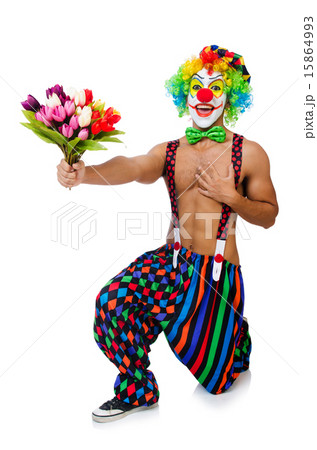 Clown with flowers on white 15864993