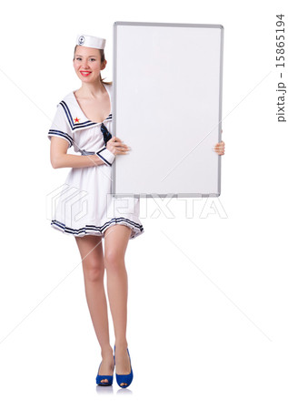 Stewardess with blank board on white Stewardess with blank board on white 15865194
