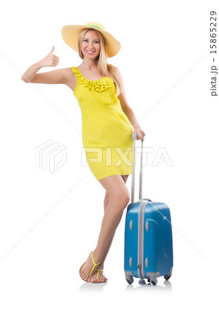 Woman going to summer vacation isolated on white 15865229