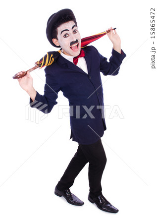 Funny man with umbrella on white 15865472