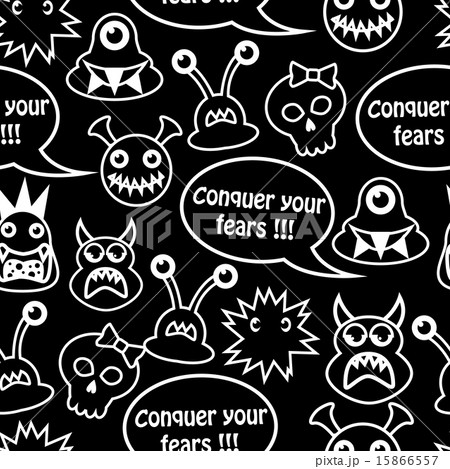 Cartoon seamless black background with different m 15866557