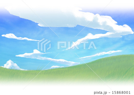 白いグラデーション入り原っぱと雲 15868001