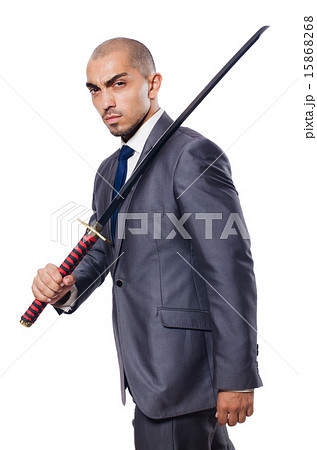 Businessman with sword isolated on white Businessman with sword isolated on white 15868268
