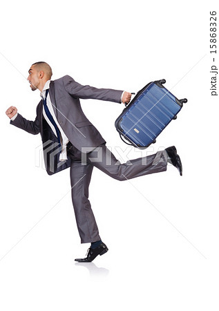 Businessman with luggage on white Businessman with luggage on white 15868326