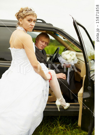 Sexual bride and groom in car Sexual bride and groom in car 15871858