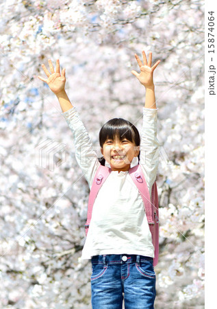 桜と小学生の女の子 桜と小学生の女の子 15874064