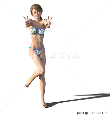 ポーズするスレンダーな水着の女性 perming 3DCG イラスト素材 ポーズするスレンダーな水着の女性 perming 3DCG イラスト素材 15874127