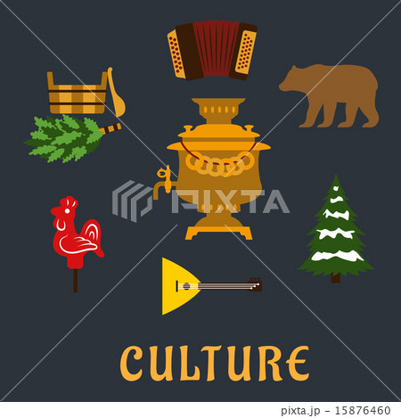 Russian culture flat icons set 15876460