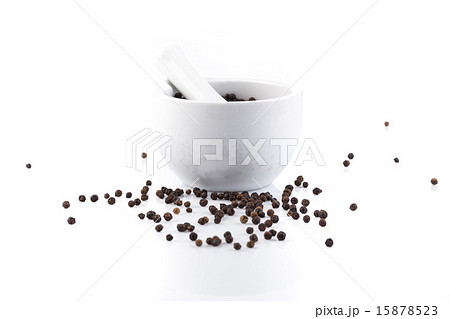 Peppercorns in mortar and pestle Peppercorns in mortar and pestle 15878523
