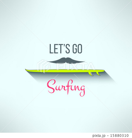 Vector surfing background with hipster mustache and cool slogan in modern flat design. Surf board 15880310