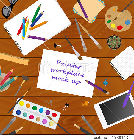 Workspace of the painter, artist. Mock up  15881435