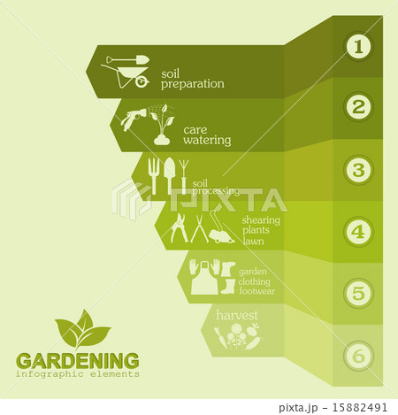 Garden work infographic elements. Working tools  15882491