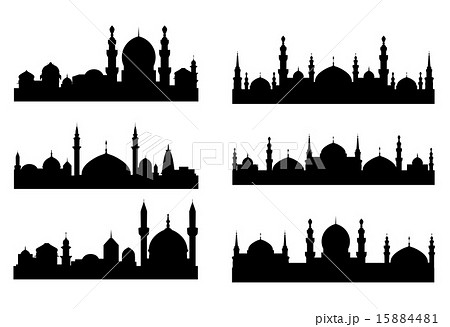 Six black silhouettes of Arabian cityscapes 15884481
