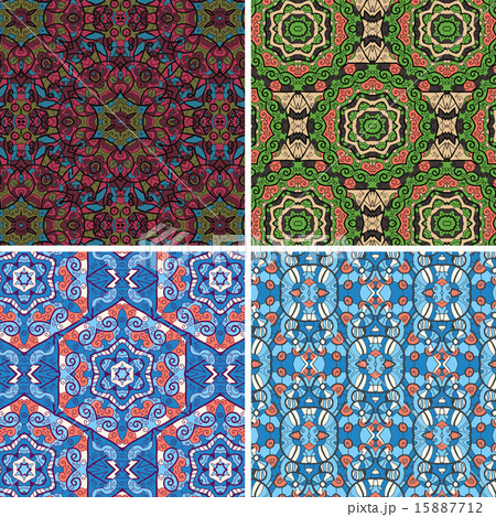 Seamless vector pattern in blue and green colors oriental geometrical texture set of four Seamless vector pattern in blue and green colors oriental geometrical texture set of four 15887712
