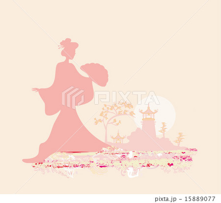 geisha silhouette on abstract Asian Landscape geisha silhouette on abstract Asian Landscape 15889077
