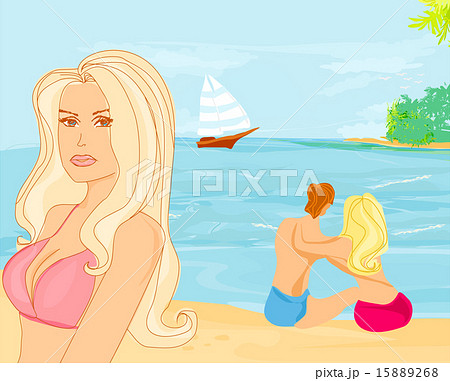 girl and couple on a tropical beach 15889268