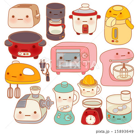 Set Of Adorable Kitchen Appliances Cute Kettle のイラスト素材