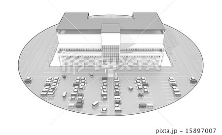 大駐車場完備のショッピングモールのイラスト素材