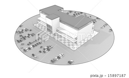 大駐車場完備のショッピングモールのイラスト素材