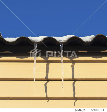 two icicles hanging from the roof two icicles hanging from the roof 15900921