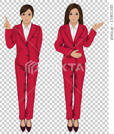 ビジネスシーン 案内をする赤スーツ女性2のイラスト素材