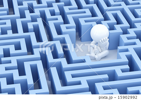 Lost and sad man in center of the maze 15902992