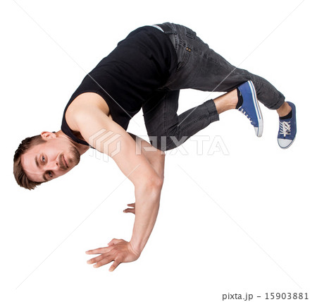 Break dancer doing handstand against white background Break dancer doing handstand against white background 15903881