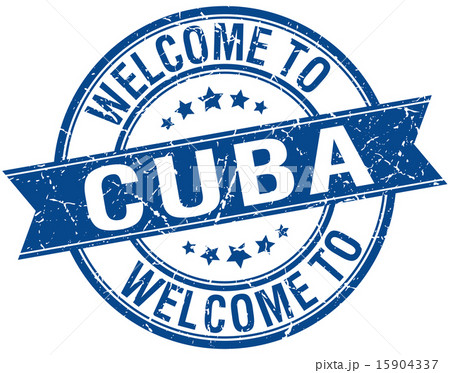 welcome to Cuba blue round ribbon stamp 15904337