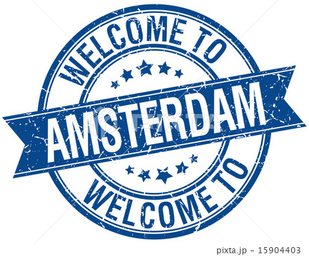 welcome to Amsterdam blue round ribbon stamp 15904403