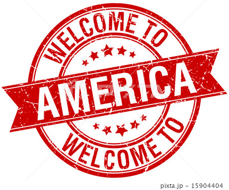 welcome to America red round ribbon stamp 15904404