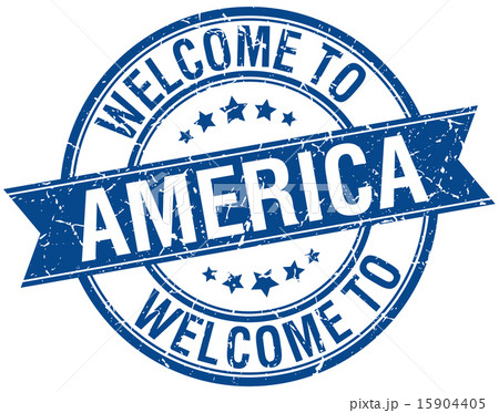 welcome to America blue round ribbon stamp 15904405