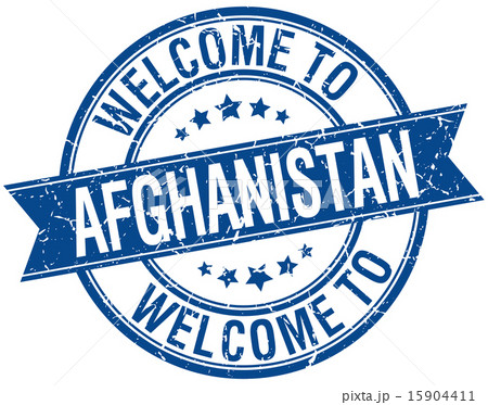 welcome to Afghanistan blue round ribbon stamp 15904411