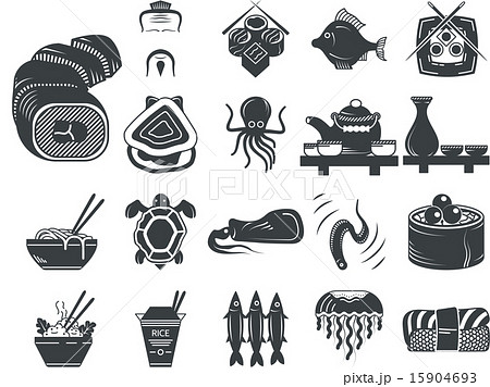 Black vector icons for asian and seafood menu Black vector icons for asian and seafood menu 15904693