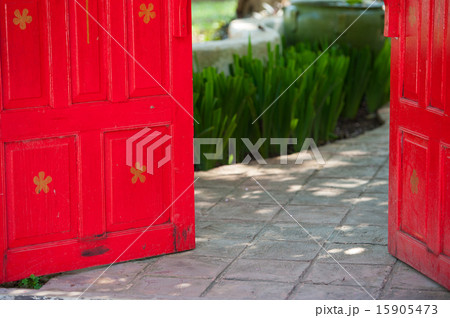 Red open door for guest Red open door for guest 15905473