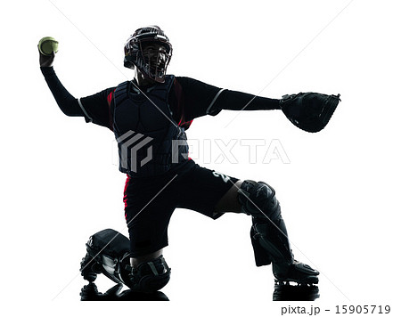 woman playing softball players silhouette isolated 15905719